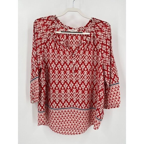 BeachLunchLounge 3/4 Sleeve Ikat V Neck Peasant Top  Tunic Size Medium - Picture 1 of 8